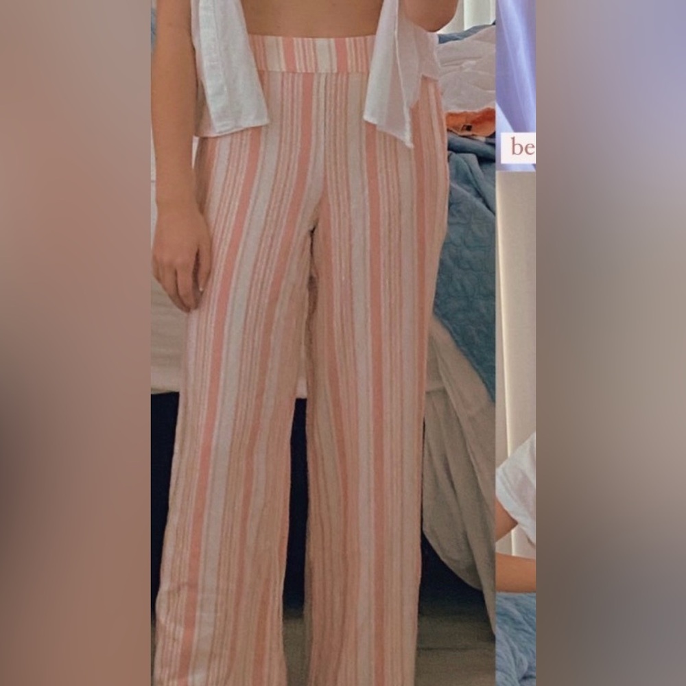 Rhythm Pink and White Striped Wide Leg Pants